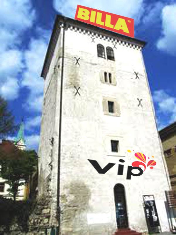 Bliska budućnost - Mogući primjer devastacije kule Lotrščak reklamama vodećih tajkunski institucija