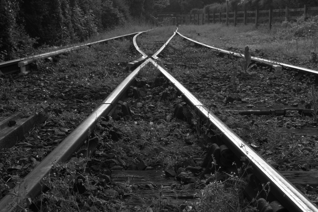 Old train tracks at Boscarne Junction, near Bodmin, on the Camel Trail.