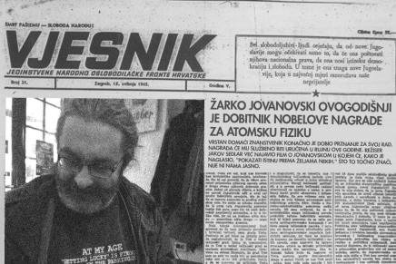 Vjesnik je još 1945 najavio Sedlarov film o nobelovoj nagradi slemera Žarka Jovanovskog za atomsku&nbsp;fiziku