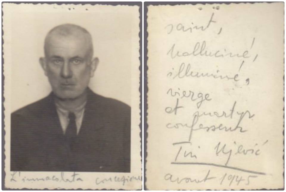 Jedna od rijetkih fotografija Tina Ujevića iz 1945 godine. Fotografiju je nazvao L'Immacolata Concezione ("bezgrešno začeće" što vjerojatno označava simbol vremena, nastanak nove države i njegovu ulogu u prethodnom razdoblju rata te njegovu nevinost u tom razdoblju.