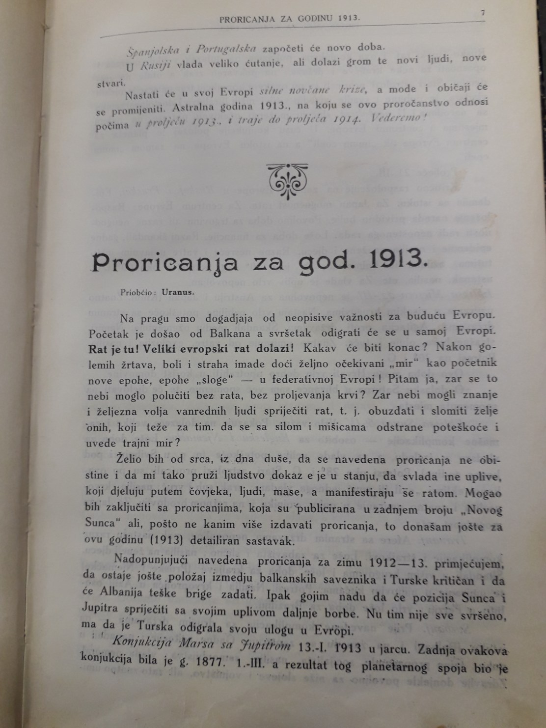 Uranusovo proricanje za 1913. (Novo sunce, br 1, siječanj 1913.)